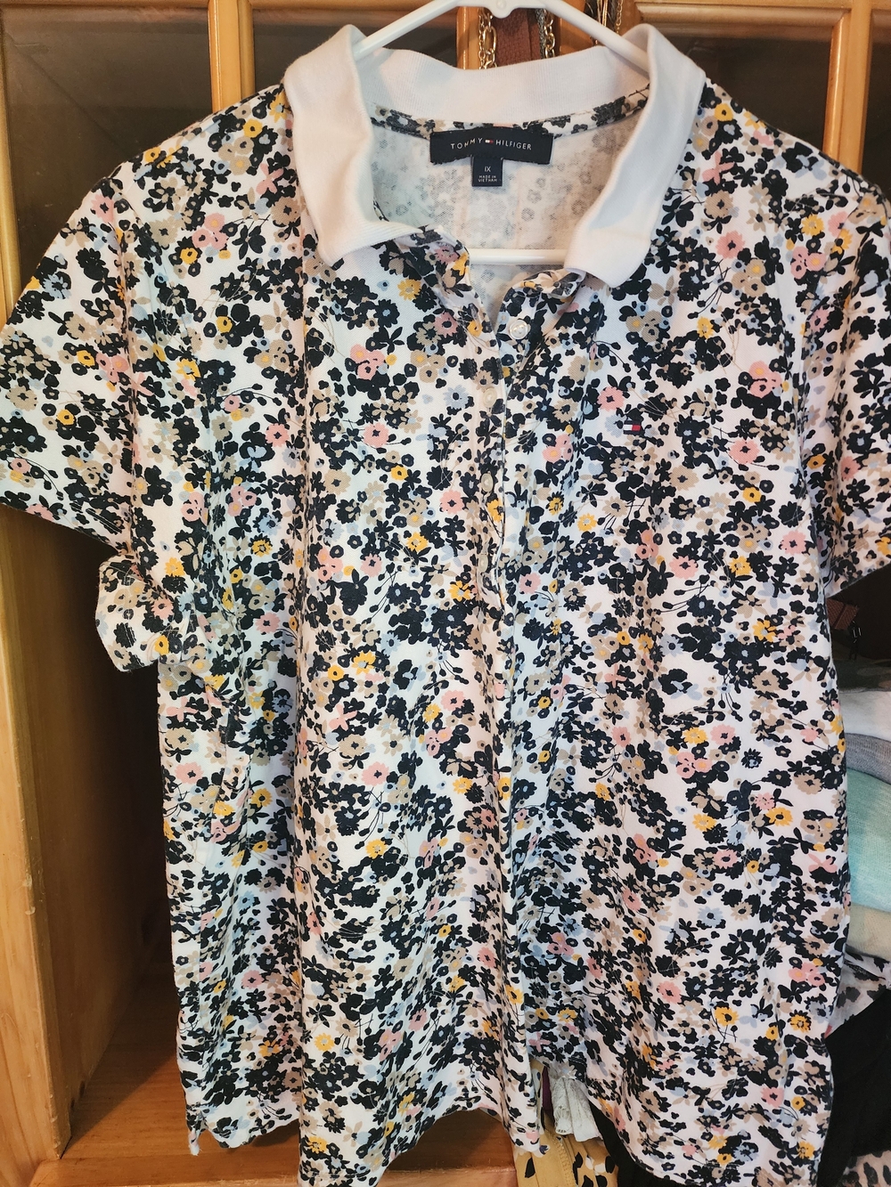 Tommy Hilfiger White Polo with Pink, Yellow & Black Floral Print